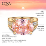 14*10mm Oval Modified Brilliant Cut Padparadscha Sunset Glow Ice-Frosted Sparkle Lab Zircon - Pave Classic Engagement Ring 14K Yellow Gold Plated
