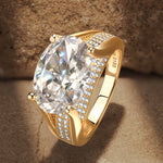 14*10mm Oval Modified Brilliant Cut Ice-Frosted Sparkle Lab Zircon - Pave Classic Engagement Ring 14K Yellow Gold Plated