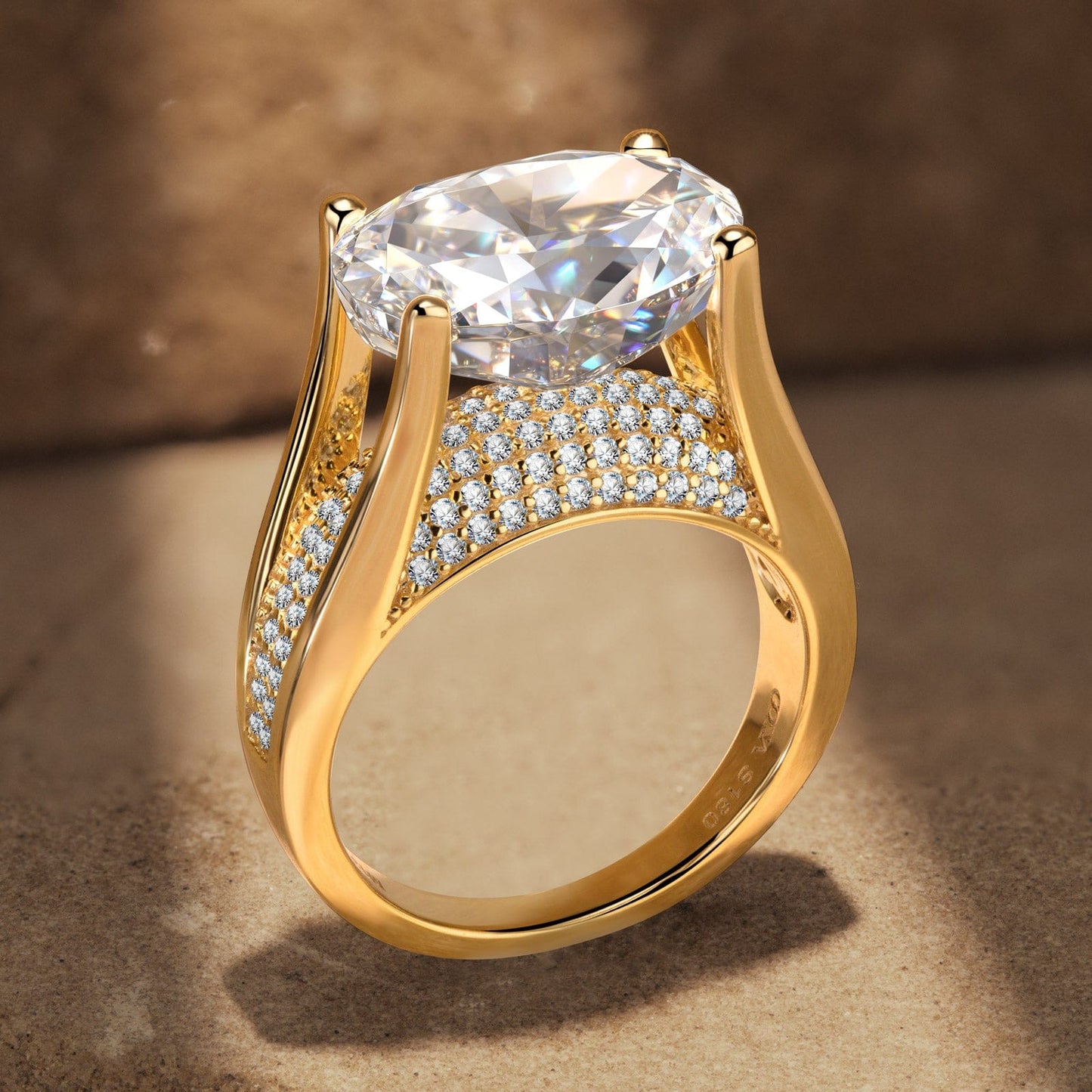 14*10mm Oval Modified Brilliant Cut Ice-Frosted Sparkle Lab Zircon - Pave Classic Engagement Ring 14K Yellow Gold Plated
