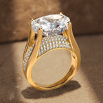 14*10mm Oval Modified Brilliant Cut Ice-Frosted Sparkle Lab Zircon - Pave Classic Engagement Ring 14K Yellow Gold Plated
