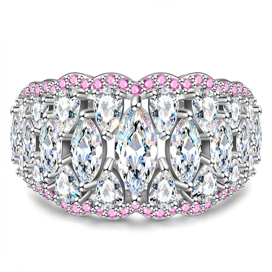 gona- 4*8mm Marquise Brilliant Cut Lab Zircon - Pave Classic Engagement Ring White Gold Plated
