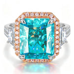 12*10mm Radiant Modified Brilliant Cut Fancy Vivid Blue Ice-Frosted Sparkle Lab Zircon - Pave Classic Engagement Ring 14K Yellow Gold Plated