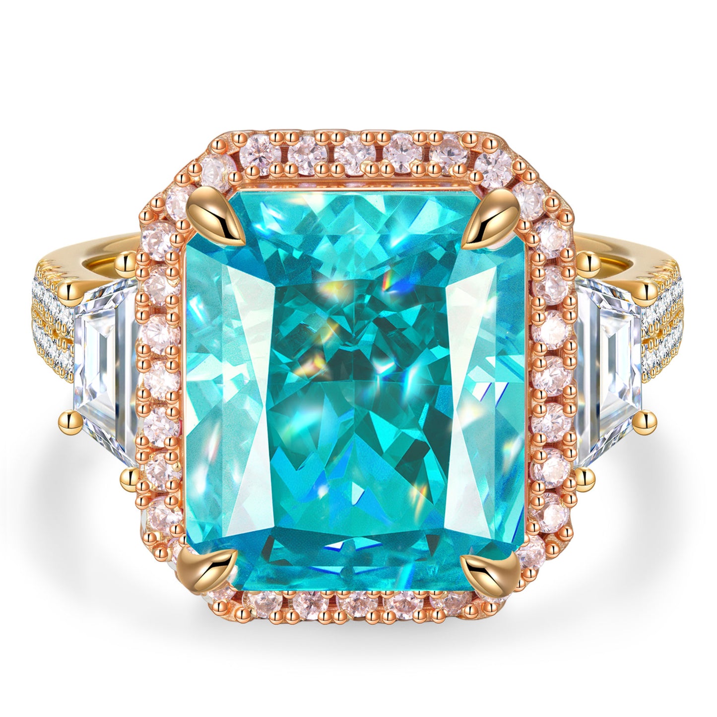 12*10mm Radiant Modified Brilliant Cut Fancy Vivid Blue Ice-Frosted Sparkle Lab Zircon - Pave Classic Engagement Ring White Gold Plated