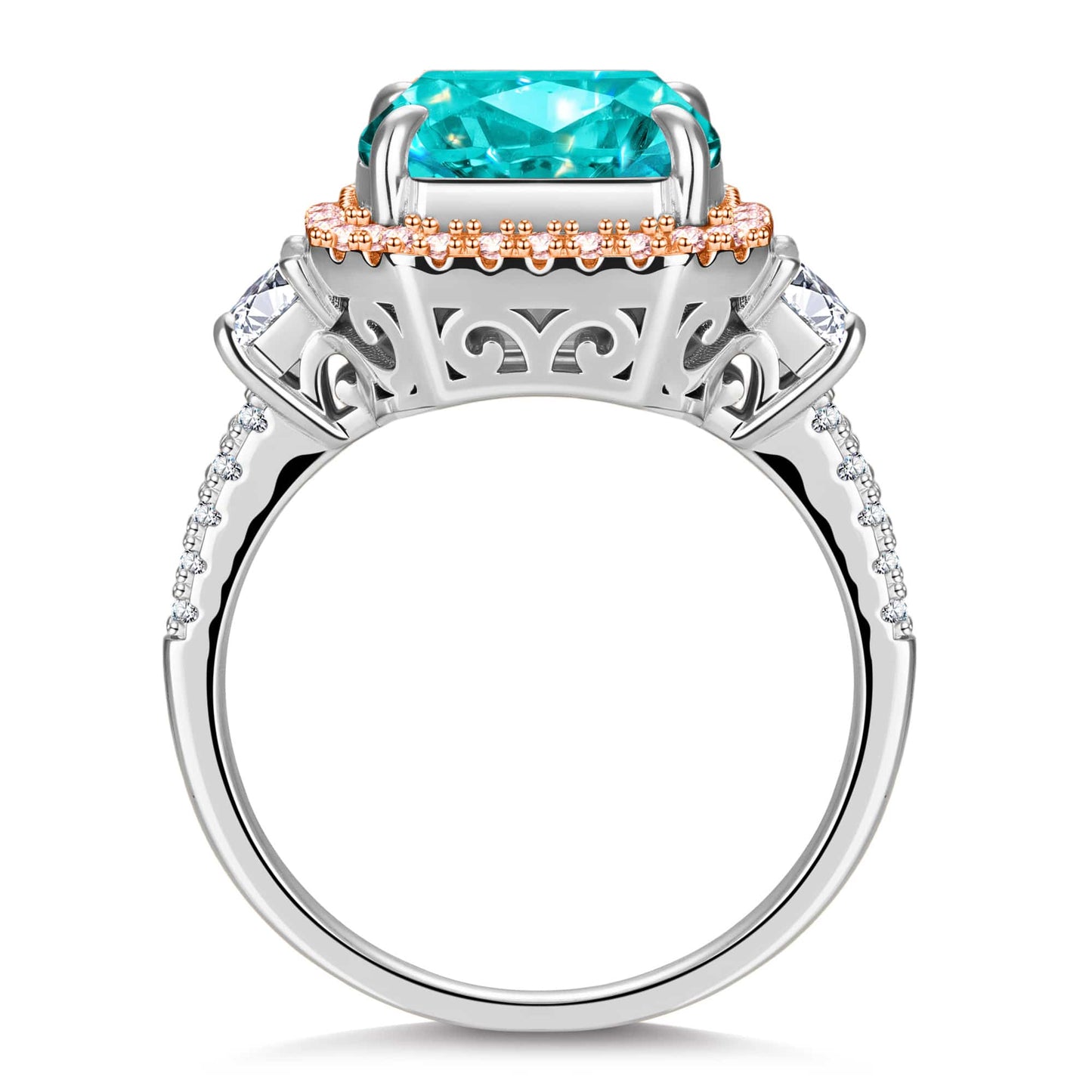 12*10mm Radiant Modified Brilliant Cut Fancy Vivid Blue Ice-Frosted Sparkle Lab Zircon - Pave Classic Engagement Ring 14K Yellow Gold Plated