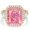 12*10mm Radiant Modified Brilliant Cut Padparadscha Sunset Glow Ice-Frosted Sparkle Lab Zircon - Pave Classic Engagement Ring 14K Yellow Gold Plated