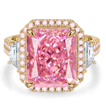 12*10mm Radiant Modified Brilliant Cut Padparadscha Sunset Glow Ice-Frosted Sparkle Lab Zircon - Pave Classic Engagement Ring 14K Yellow Gold Plated