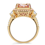 12*10mm Radiant Modified Brilliant Cut Padparadscha Sunset Glow Ice-Frosted Sparkle Lab Zircon - Pave Classic Engagement Ring 14K Yellow Gold Plated