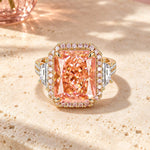 12*10mm Radiant Modified Brilliant Cut Padparadscha Sunset Glow Ice-Frosted Sparkle Lab Zircon - Pave Classic Engagement Ring 14K Yellow Gold Plated