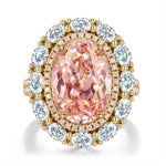 14*10mm Oval Modified Brilliant Cut Padparadscha Sunset Glow Ice-Frosted Sparkle Lab Zircon - Halo Classic Engagement Ring 14K Yellow Gold Plated