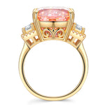 16*12mm Cushion Modified Brilliant Cut Padparadscha Sunset Glow Ice-Frosted Sparkle Lab Zircon - Three Stone Classic Engagement Ring 14K Yellow Gold Plated