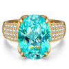 14*10mm Oval Modified Brilliant Cut Fancy Vivid Blue Ice-Frosted Sparkle Lab Zircon - Pave Classic Engagement Ring 14K Yellow Gold Plated