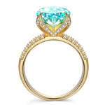 14*10mm Oval Modified Brilliant Cut Fancy Vivid Blue Ice-Frosted Sparkle Lab Zircon - Pave Classic Engagement Ring 14K Yellow Gold Plated