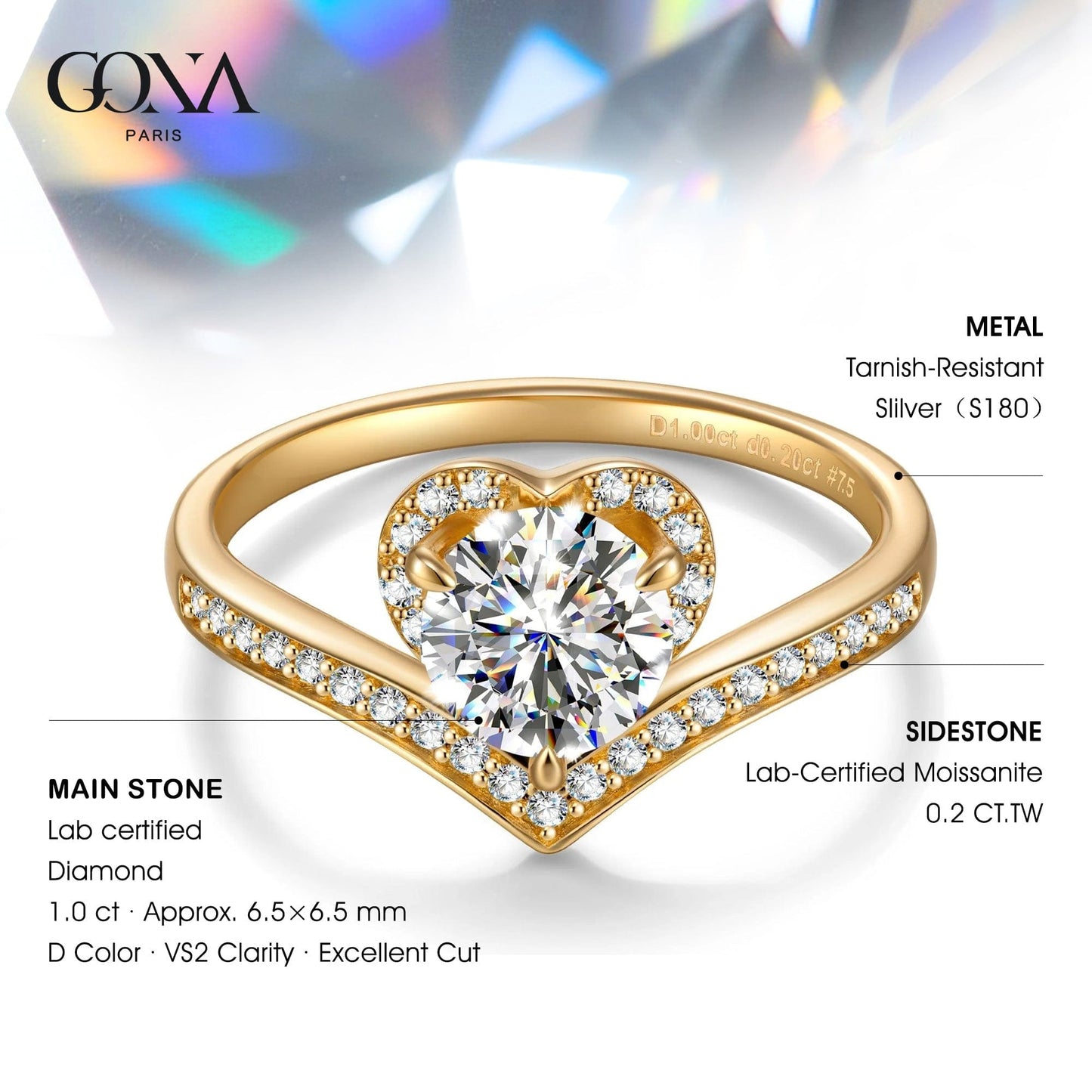 IGI Certified Lab-Grown Round Brilliant Cut Diamond - Pave Classic Engagement Ring 14K Yellow Gold Plated (Includes IGI Certification from International Gemological Institute)