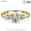 IGI Certified Lab-Grown Round Brilliant Cut Diamond - Three Stone Classic Engagement Ring 14K Yellow Gold Plated (Includes IGI Certification from International Gemological Institute)