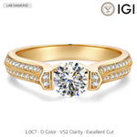IGI Certified Lab-Grown Round Brilliant Cut Diamond - Pave Classic Engagement Ring 14K Yellow Gold Plated (Includes IGI Certification from International Gemological Institute)