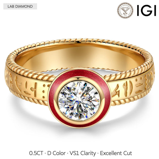 gona- IGI Certified Lab-Grown Round Brilliant Cut Diamond - Solitaire Classic Engagement Ring 14K Yellow Gold Plated (Includes IGI Certification from International Gemological Institute)
