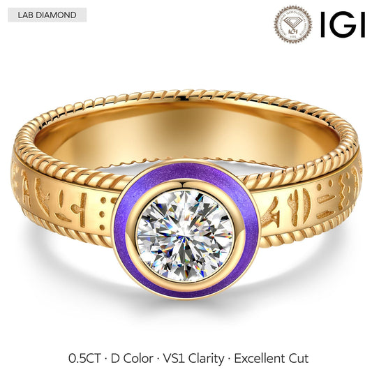 gona- IGI Certified Lab-Grown Round Brilliant Cut Diamond - Solitaire Classic Engagement Ring 14K Yellow Gold Plated (Includes IGI Certification from International Gemological Institute)