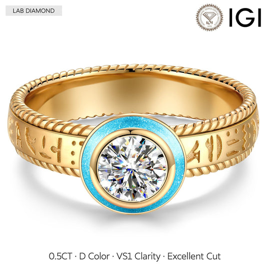 gona- IGI Certified Lab-Grown Round Brilliant Cut Diamond - Solitaire Classic Engagement Ring 14K Yellow Gold Plated (Includes IGI Certification from International Gemological Institute)