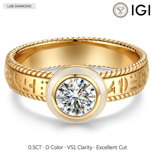 gona- IGI Certified Lab-Grown Round Brilliant Cut Diamond - Solitaire Classic Engagement Ring 14K Yellow Gold Plated (Includes IGI Certification from International Gemological Institute)