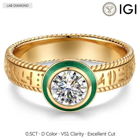 gona- IGI Certified Lab-Grown Round Brilliant Cut Diamond - Solitaire Classic Engagement Ring 14K Yellow Gold Plated (Includes IGI Certification from International Gemological Institute)
