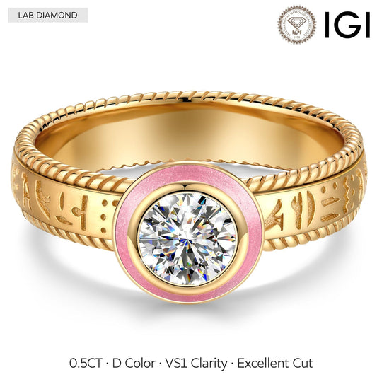 gona- IGI Certified Lab-Grown Round Brilliant Cut Diamond - Solitaire Classic Engagement Ring 14K Yellow Gold Plated (Includes IGI Certification from International Gemological Institute)