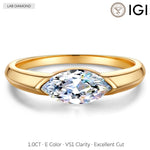 IGI Certified Lab-Grown Marquise Brilliant Cut Diamond - Solitaire Classic Engagement Ring 14K Yellow Gold Plated (Includes IGI Certification from International Gemological Institute)