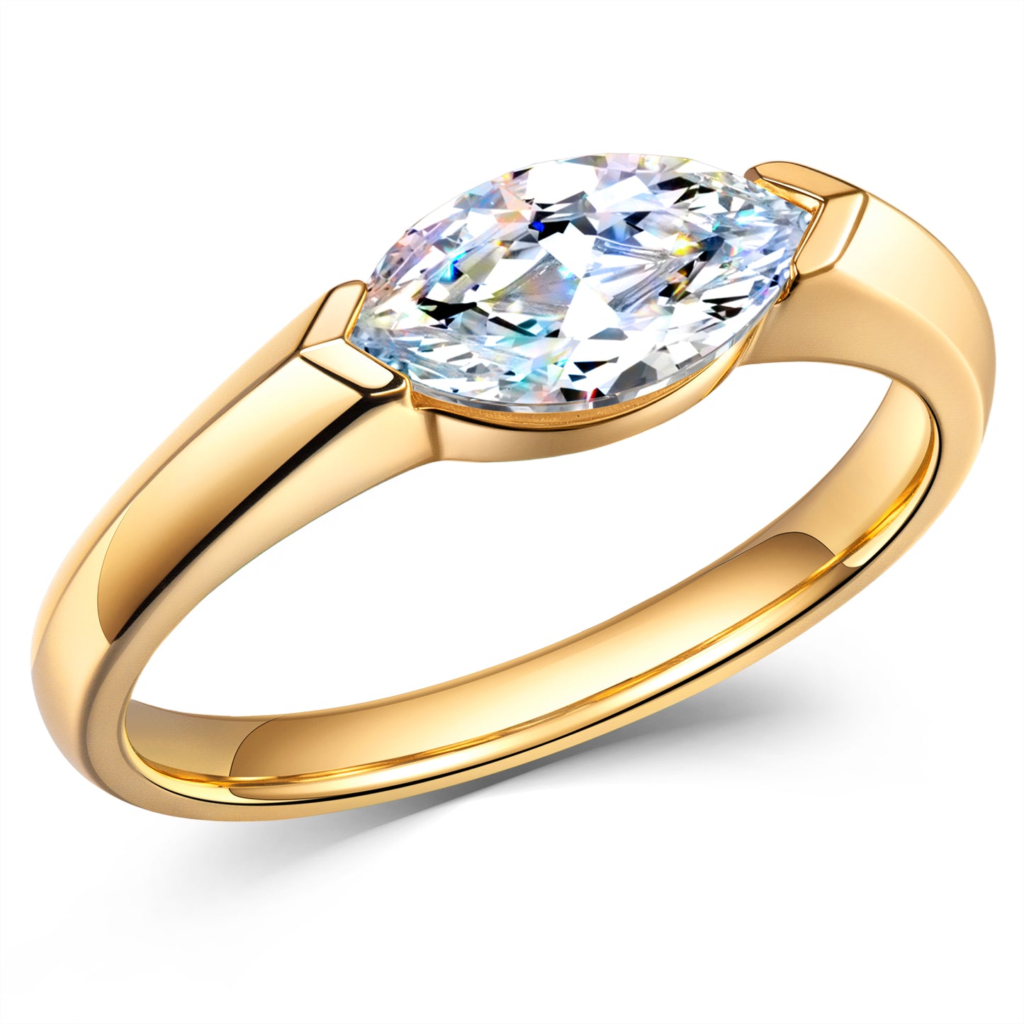 IGI Certified Lab-Grown Marquise Brilliant Cut Diamond - Solitaire Classic Engagement Ring 14K Yellow Gold Plated (Includes IGI Certification from International Gemological Institute)