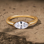 IGI Certified Lab-Grown Marquise Brilliant Cut Diamond - Solitaire Classic Engagement Ring 14K Yellow Gold Plated (Includes IGI Certification from International Gemological Institute)