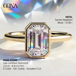 2ct Emerald-Cut Lab-Grown Diamond Ring with Bezel Setting Tarnish-resistant Silver In 14K Gold Plated (Includes IGI Certification from International Gemological Institute）