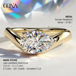 2ct Pear Lab-Grown Diamond Ring in East-West Setting with Wave Band Claw Setting Tarnish-resistant Silver In 14K Gold Plated (Includes IGI Certification from International Gemological Institute)