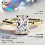 2ct Radiant Lab-Grown Diamond Ring with Wraparound Hidden Halo Claw Setting Tarnish-resistant Silver In 14K Gold Plated (Includes IGI Certification from International Gemological Institute)