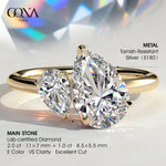 Toi et Moi Pear Lab-Grown Diamond Ring 2.0ct & 1.0ct Pear Dual Stones ¡¤ Claw Setting Tarnish-resistant Silver In 14K Gold Plated (Includes IGI Certification from International Gemological Institute)