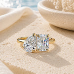Toi et Moi Radiant & Pear Lab-Grown Diamond Ring 1.5ct & 1.0ct Dual Stones Claw Setting Tarnish-resistant Silver In 14K Gold Plated (Includes IGI Certification from International Gemological Institute)