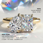 Toi et Moi Radiant & Pear Lab-Grown Diamond Ring 1.5ct & 1.0ct Dual Stones Claw Setting Tarnish-resistant Silver In 14K Gold Plated (Includes IGI Certification from International Gemological Institute)