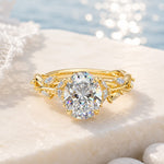Secret Garden · 2.0 CT Oval Lab-Grown Diamond Ring with Vine Leaf Accent Band & Claw Setting Tarnish-Resistant Silver In 14K Yellow Gold Plated · (Includes IGI Certification from International Gemological Institute)