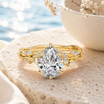 Secret Garden · 2.0 CT Pear Lab-Grown Diamond Ring with Vine Leaf Accent Band & Claw Setting Tarnish-Resistant Silver In 14K Yellow Gold Plated · (Includes IGI Certification from International Gemological Institute)
