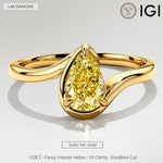 1.03 ct Pear Lab-Grown Fancy Intense Yellow Diamond Engagement Ring with Bypass Setting in Solid 14K Yellow Gold (Includes IGI Certification from International Gemological Institute)