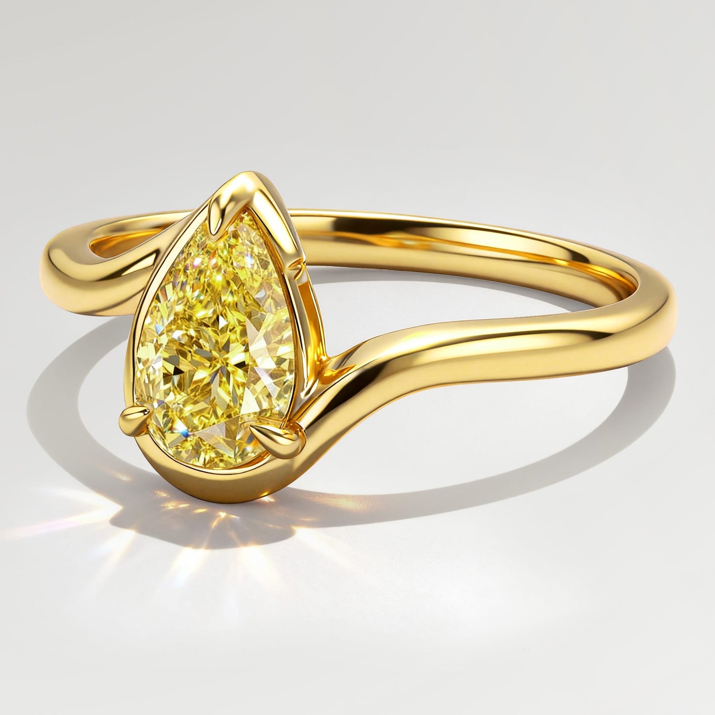1.03 ct Pear Lab-Grown Fancy Intense Yellow Diamond Engagement Ring with Bypass Setting Tarnish-resistant Silver In 14K Gold Plated (Includes IGI Certification from International Gemological Institute)