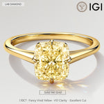 Golden Radiance - 1.1 ct Cushion Cut Lab-Grown Fancy Vivid Yellow Diamond Solitaire Ring in Solid 14K Yellow Gold (Includes IGI Certification from International Gemological Institute)