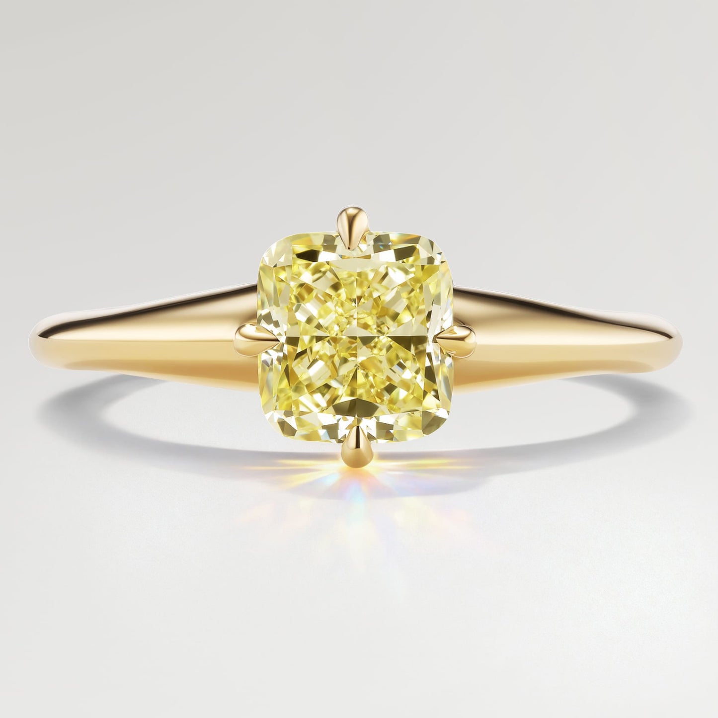Golden Radiance - 1.1 ct Cushion Cut Lab-Grown Fancy Vivid Yellow Diamond Solitaire Ring In Tarnish-resistant Silver (Includes IGI Certification from International Gemological Institute)