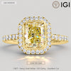 Sunlit Halo - 1.1 ct Radiant Cut Lab-Grown Fancy Vivid Yellow Diamond Ring with Diamond Halo In Solid 14K Yellow Gold with White Gold Plating (Includes IGI Certification from International Gemological Institute)