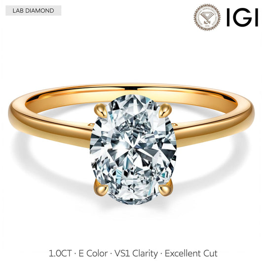 gona- IGI Certified Lab-Grown Oval Brilliant Cut Diamond - Hidden Halo Classic Engagement Ring 14K Yellow Gold Plated (Includes IGI Certification from International Gemological Institute)