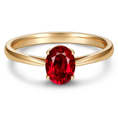 Oval Brilliant Cut Vivid Pigeon Blood Red Lab-Certified Ruby - Solitaire Classic Engagement Ring 14K Yellow Gold Plated (Includes GRC Certification from Gemstone Research Center)