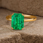 Lab-Grown Emerald-Cut Emerald - Solitaire Classic Engagement Ring 14K Yellow Gold Plated