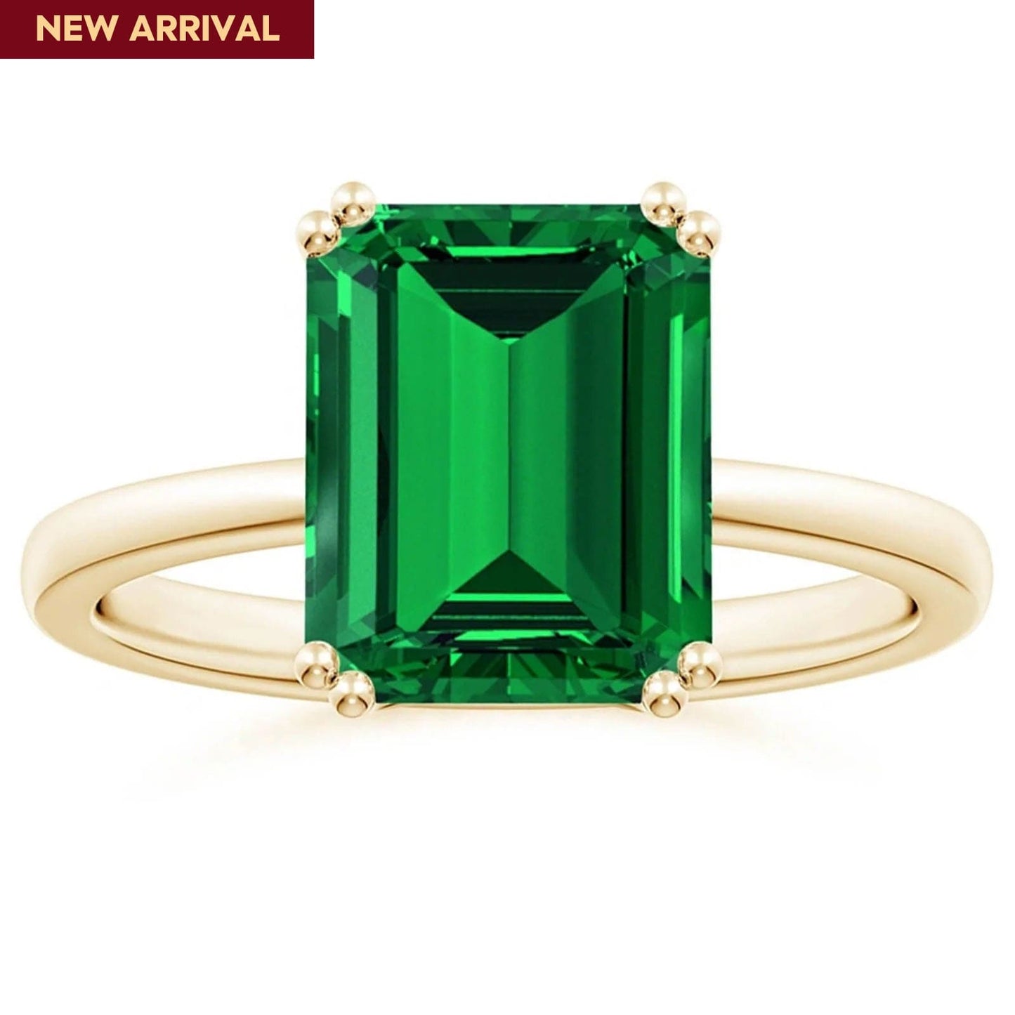 Lab-Grown Emerald-Cut Emerald - Solitaire Classic Engagement Ring 14K Yellow Gold Plated