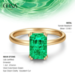 Emerald-Cut Vivid Colombian Green Lab-Certified Emerald - Solitaire Classic Engagement Ring 14K Yellow Gold Plated (Includes GRC Certification from Gemstone Research Center)
