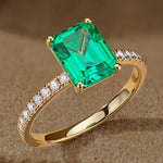 Lab-Grown Emerald-Cut Emerald - Pave Classic Engagement Ring 14K Yellow Gold Plated (Includes GRC Certification from International Gemological Institute)