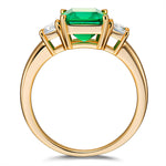 Lab-Grown Emerald-Cut Emerald - Three Stone Classic Engagement Ring 14K Yellow Gold Plated (Includes GRC Certification from International Gemological Institute)