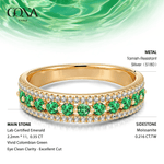 Round Brilliant Cut Vivid Colombian Green Lab-Certified Emerald - Half Eternity Ring 14K Yellow Gold Plated (Includes GRC Certification from Gemstone Research Center)