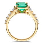 Lab-Grown Emerald-Cut Emerald - Pave Classic Engagement Ring 14K Yellow Gold Plated (Includes GRC Certification from International Gemological Institute)